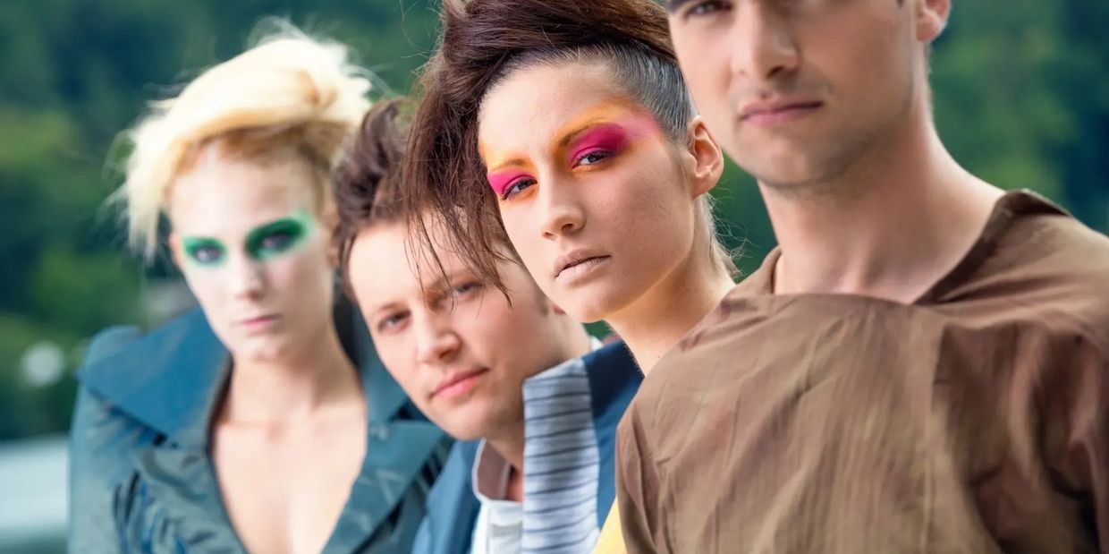 High-fashion photo featuring androgynous transformations and bold gender-fluid creative hairstyles.