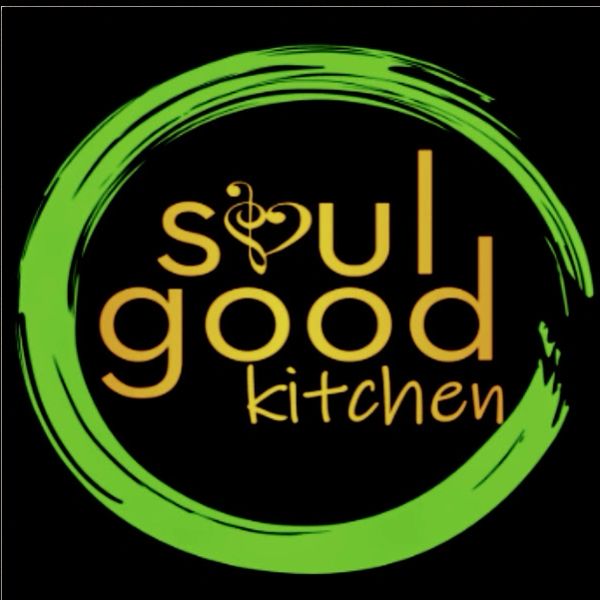 Soul Good Kitchen logo with a green circular brushstroke and stylized text.
