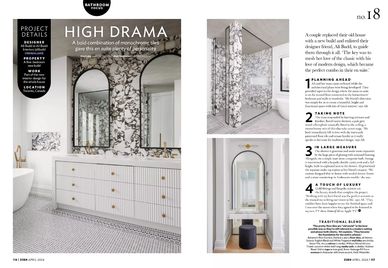 Glamorous bathroom, luxury ensuite, bold bathroom tiles, monochrome ensuite, Jane Crittenden