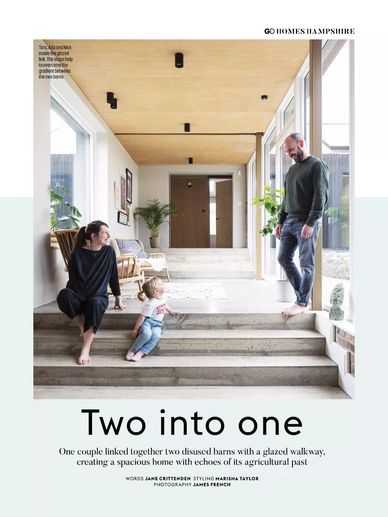 Grand Designs magazine, September 2021, barn conversion, glass walkway, architect design house