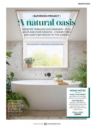 Terrazzo bathroom, Ideal Home February 2026, article by Jane Crittenden, Ben Hillman TV presenter
