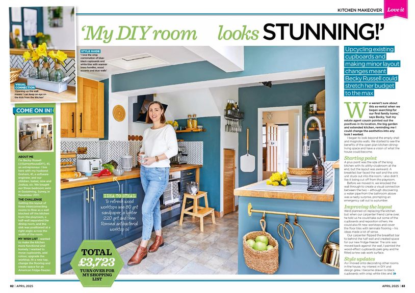 Style at Home magazine, April 2025, kitchen makeover, blue kitchen, @surreyhousediy, Jane Crittenden