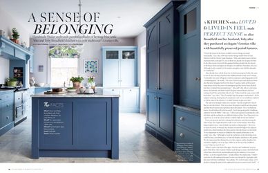 Kitchen, bedroom and bathroom magazine, April 2021, kitchen makeover, blue kitchen, shaker cupboard 