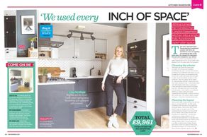 Style at Home magazine, December 2020, kitchen makeover, monochrome, grey kitchen, Ikea, white tiles