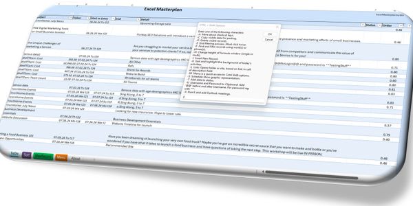 XL Spreadsheet showing records and a menu