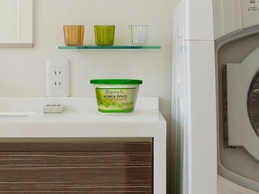 Deodorizing tub in a stylish laundry.