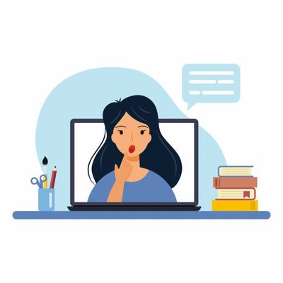 Woman speaking on a video call.