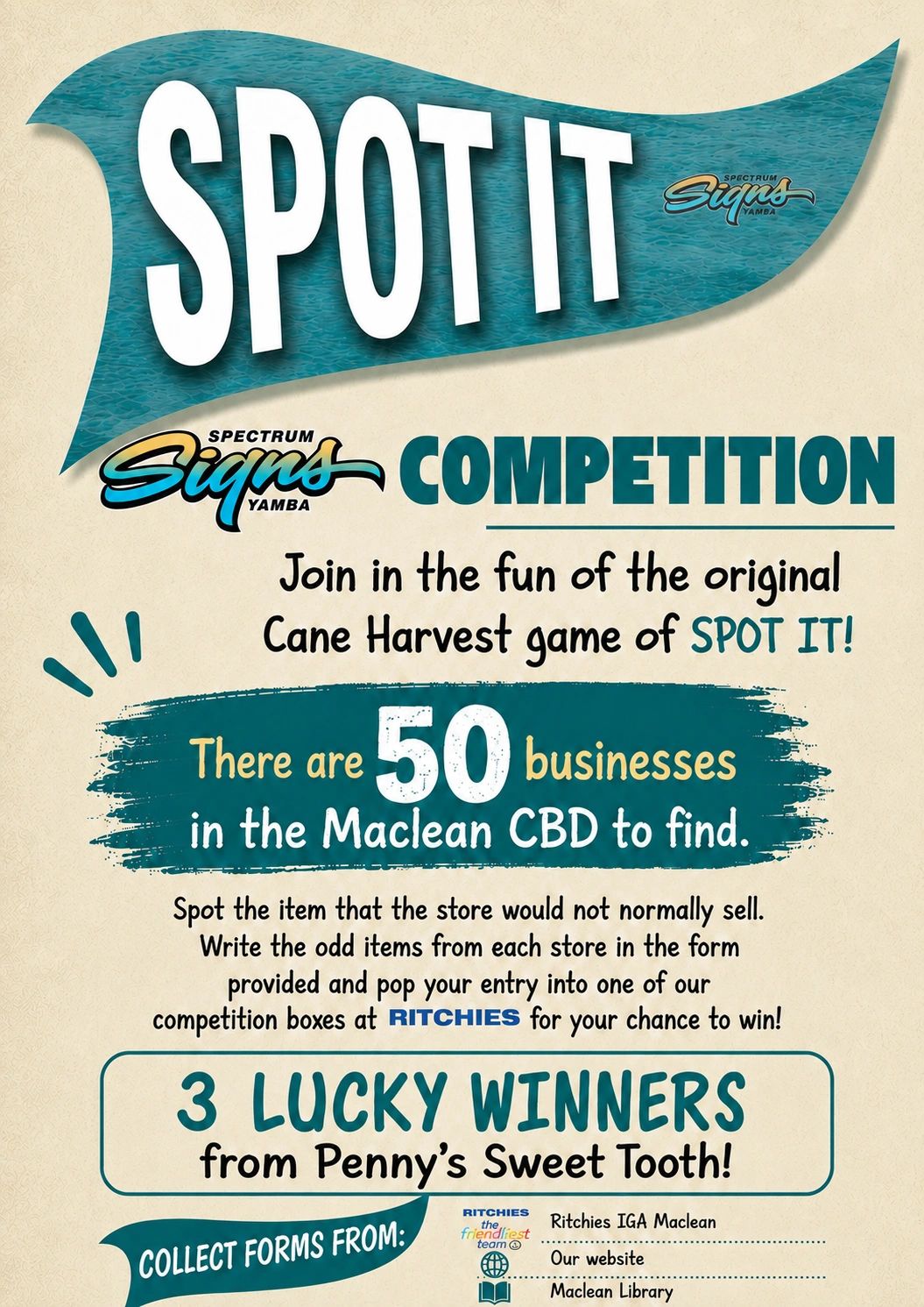 Spot It competition with 50 businesses in Maclean CBD to find odd items and win prizes.