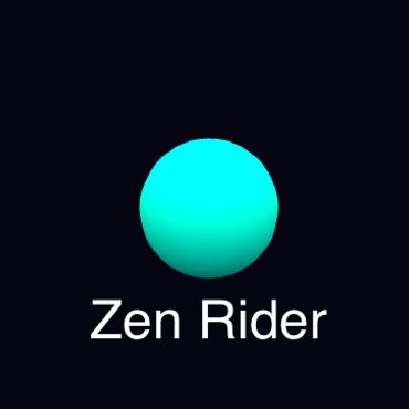 A glowing cyan sphere with the text 'Zen Rider' below it on a black background.