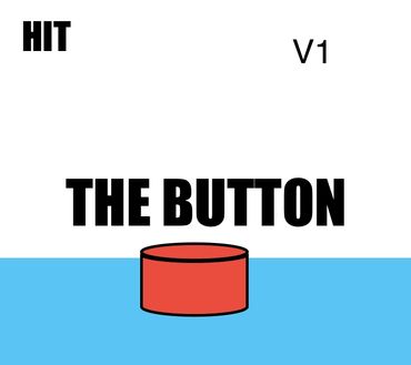 Minimalist graphic of a red button labeled 'THE BUTTON' with 'HIT' and 'V1' text.