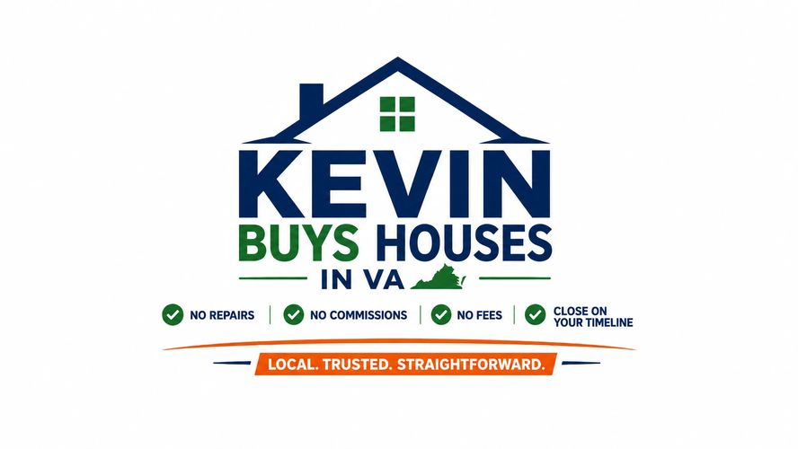 Logo for Kevin Buys Houses in VA with benefits listed.