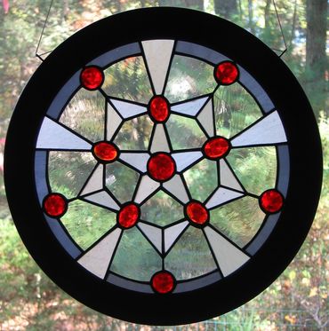 stained glass with red jewels
