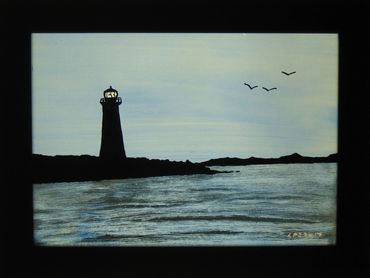 painting on glass, lighthouse