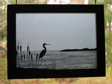 painting on glass, heron 