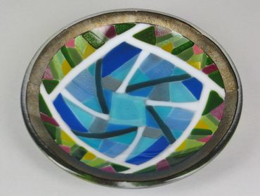 kiln formed glass bowl, patchwork