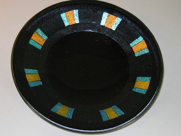 kiln-formed bowl with dichroic glass, keystones