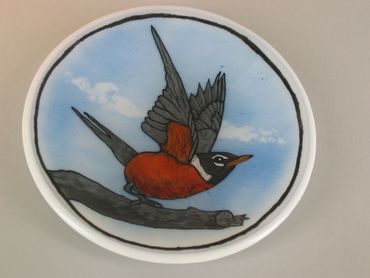 hand-painted glass bowl
robin