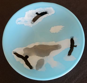 kiln-formed glass bowl with reverse painting