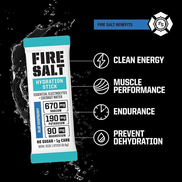 Fire Salt Hydration Stick with electrolytes for clean energy and hydration benefits.