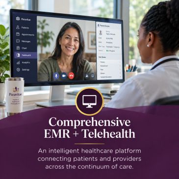 Doctor engaging in telehealth video consultation with patient.