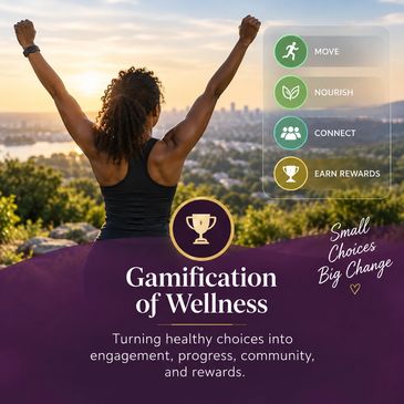 Woman celebrating wellness with gamification benefits.