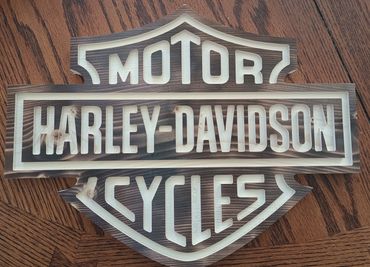 Harley Davidson Burned Wood Sign
