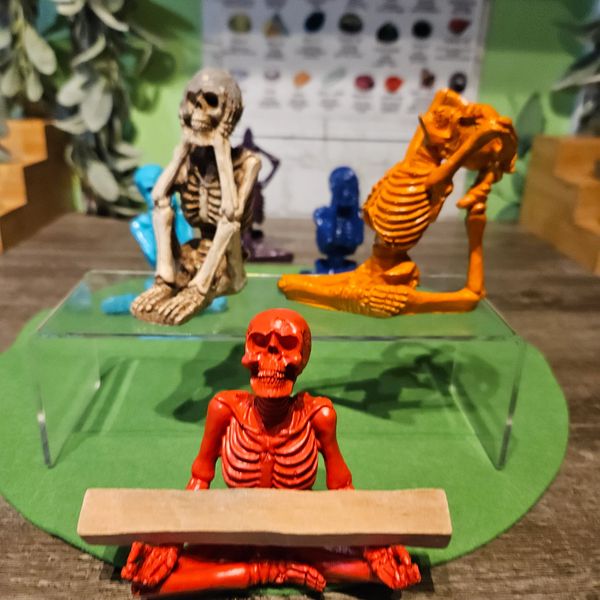 Colorful skulls doing yoda and spiritual work.