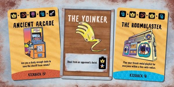 Three illustrated game cards with unique abilities and themes.