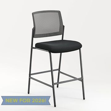 Modern bar stool with mesh back and cushioned seat, new for 2026.