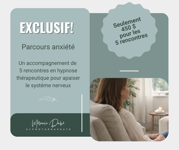 Advertisement for a 5-session anxiety hypnotherapy program at $450.