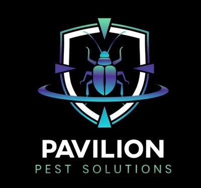Logo of Pavilion Pest Solutions with a bug and shield design.