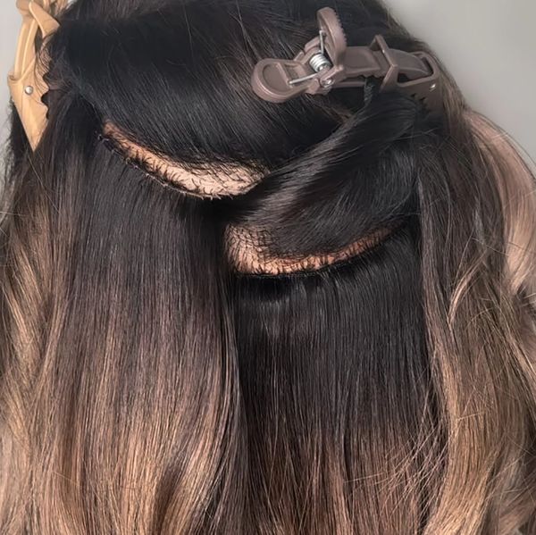 Hand-tied Invisible Bead Extensions flip-up — 2 rows of hidden wefts for volume and length.