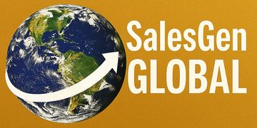 SalesGen Global logo with Earth and an upward arrow.