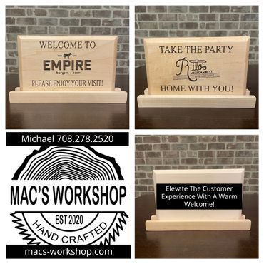 Elevate the customer experience with Custom, handcrafted wooden signs. Great for catering  events.