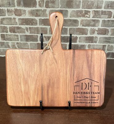  11" (WITH HANDLE) X 12" X 1/2"  WALNUT BRUSCHETTA BOARD WITH LOGO