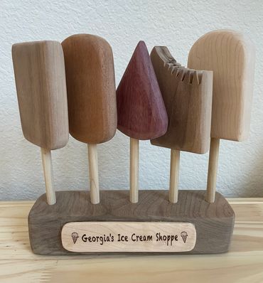 Children's  Ice Cream Shoppe Play set with 5 exotic wood popsicle bars