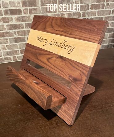 Solid Walnut with Maple Accent Recipe Holder Great for Hands Free Cooking or Baking in Style!