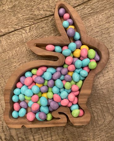 Solid Walnut Rabbit Themed Candy Dish