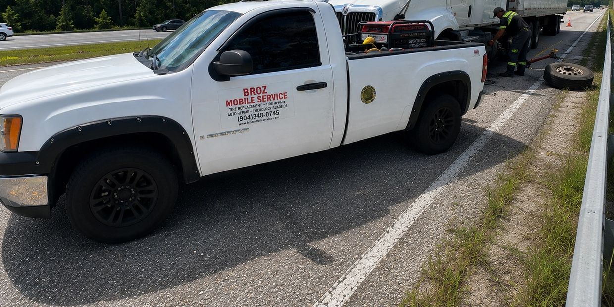 Mobile truck tire repair in Southside Jacksonville FL for box trucks, fleets, commercial vehicles.