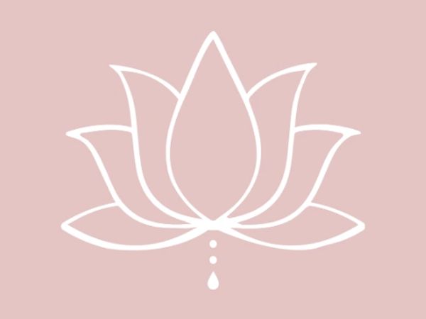 pink background with white outline image of lotus flower.