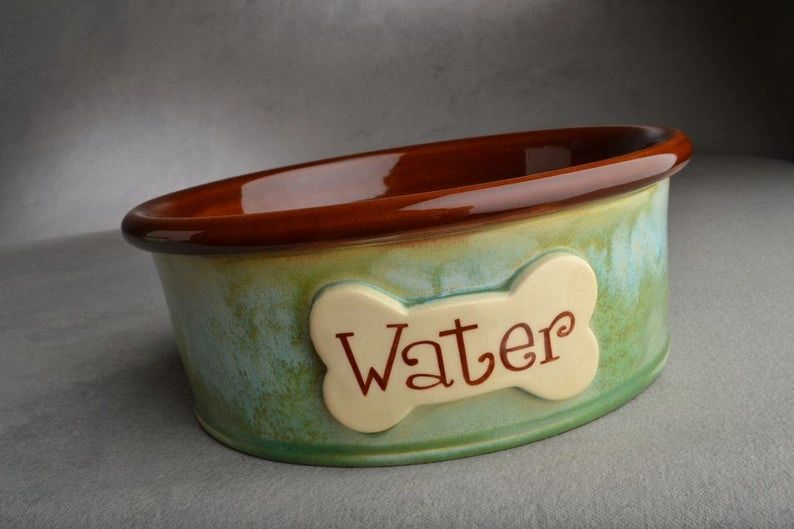 Custom Big Dog Pet Food Bowl, Ceramic Pottery Personalized Dog