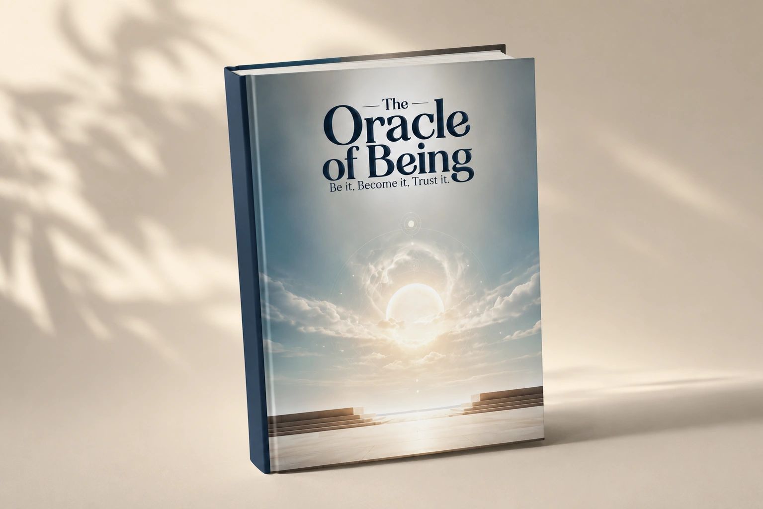 Book titled 'The Oracle of Being' with serene sky cover.