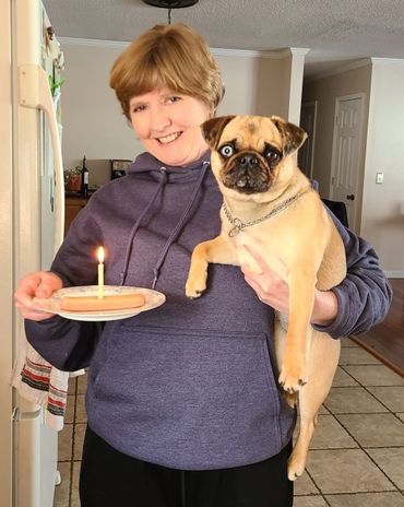 Mini Pearl the Pug Sporting her Working Day Slip Collar