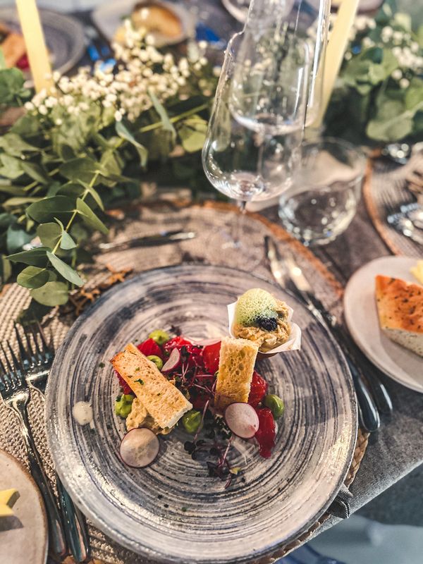a plate of food on table 