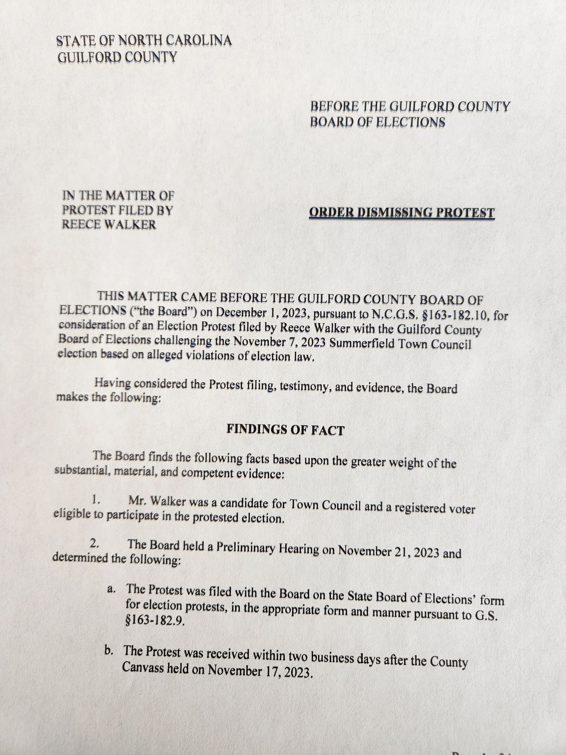 BOE (Signs) The 5-0 Denial Of The Reece Walker Petition
