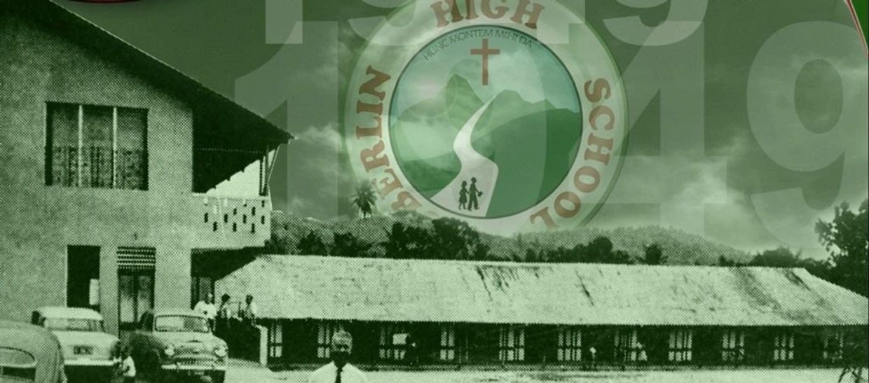 This is a picture of the Oberlin High School from 1946 with the crest faded in the background