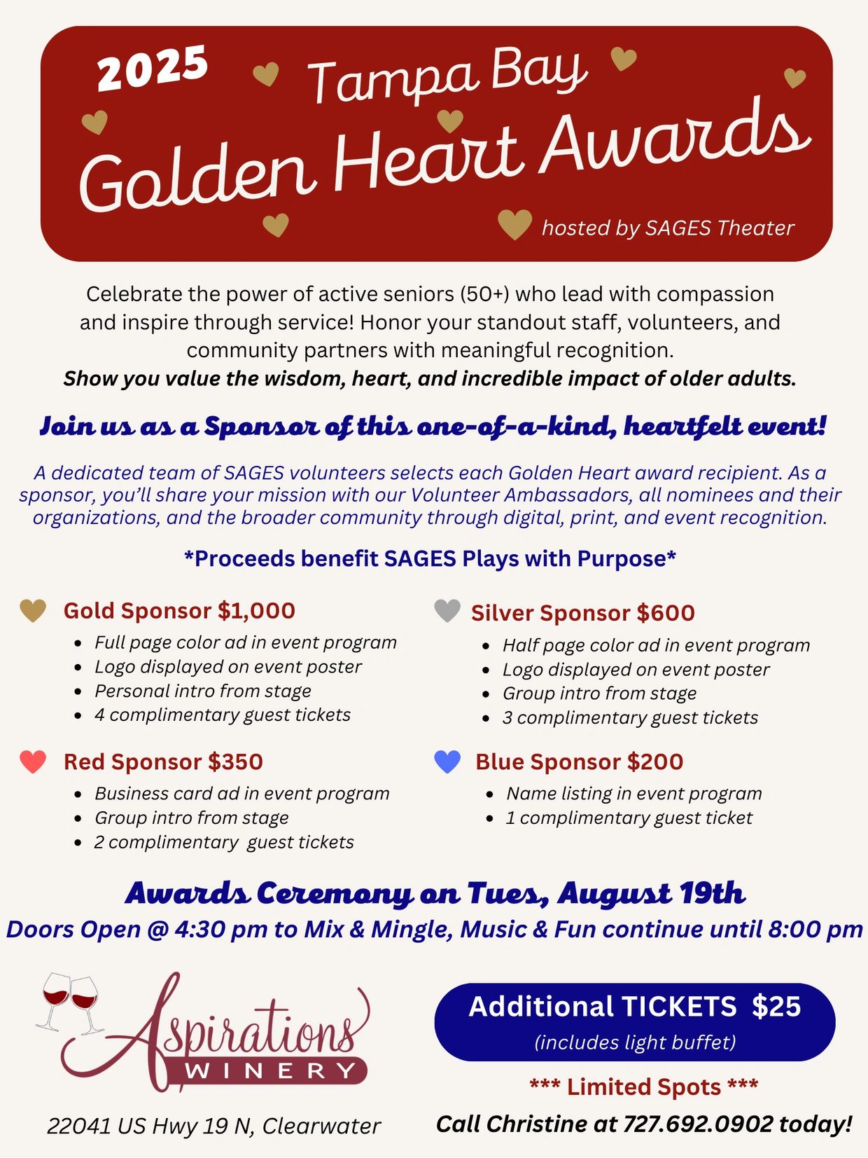 2025 Tampa Bay Golden Heart Awards honoring active seniors and inviting sponsors.
