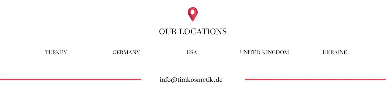 List of company locations across five countries with contact email info@timkosmetik.de.