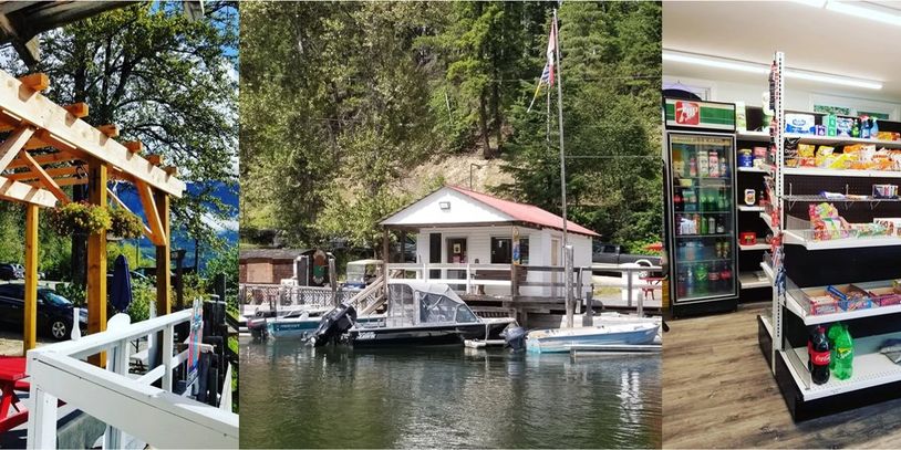 Rivermouth Marina store, patio and inside view