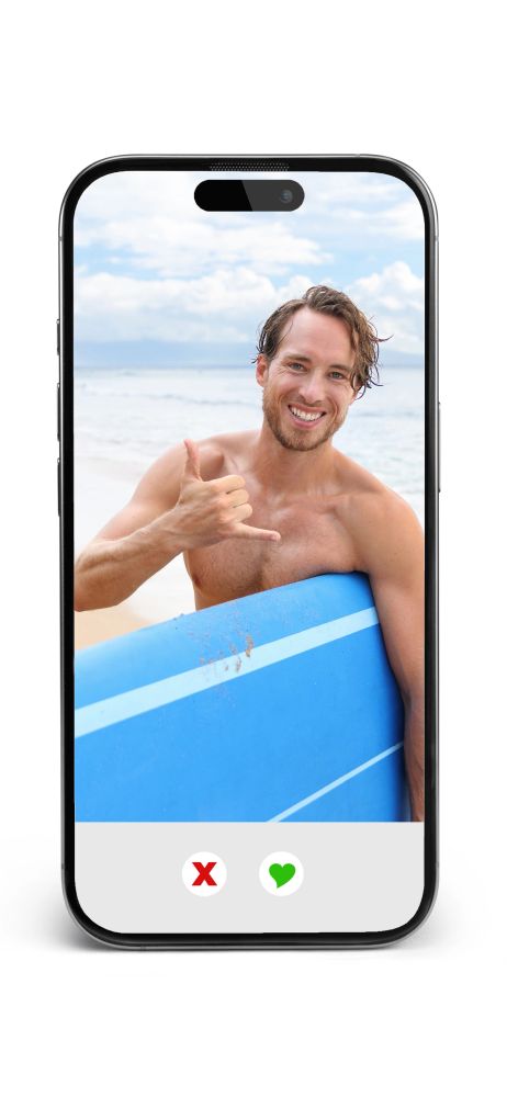 Single man with surfboard giving hang 10 sign